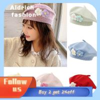 ALDRICH หมวกถัก Topi Baret Bayi แฟชั่นสีสีเข้มอบอุ่นสำหรับฤดูหนาวหมวกถักบีนนี่น่ารักไม่มีชายคาหมวกเบเรต์ผ้าวูลสตรีฤดูหนาว