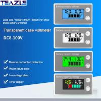 TEAZLE DC8-100V ตัวแสดงความจุแบตเตอรี่ จอ LCD แสดงผล ลิเธียม LiFePO4เซลล์ตะกั่วกรด โวลต์มิเตอร์แบบดิจิตอล ของใหม่ มืออาชีพอย่างมืออาชีพ มิเตอร์ไฟฟ้ามิเตอร์