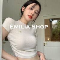 WANGYARU EMILIA SHOP เสื้อยืด เสื้อครอป เสื้อผ้าแฟชั่นผู้หญิง สไตล์เกาหลี 2023 ใหม่ A29J0Z8 0417