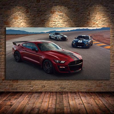 ศิลปะผนังสมัยใหม่ภาพวาดผ้าใบ Supercar ฟอร์ด Mustang Shelby GT สีแดงรถห้องนั่งเล่นโปสเตอร์ประดับและพิมพ์