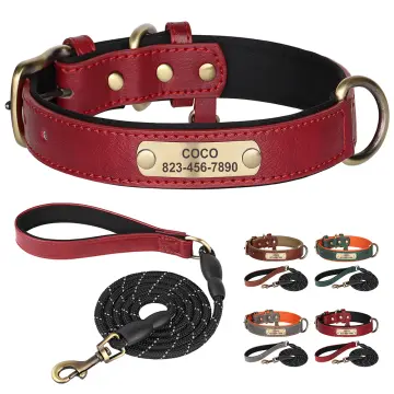 Personalized Dog Collar Leash Set Customized Leather Pet Collar Leash for  Small Medium Large Dogs Outdoor Puppy Pet Supplies Pug