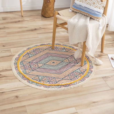 Linen Cotton Round Boho Carpet Rthnic Style Non-slip Rugs Home Living Room Decoration for Bedroom Floor Mat Bohemia Washable Rug