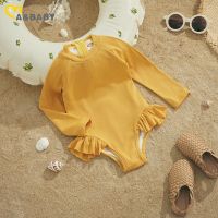 ma amp;baby 1-5Y Toddler Infant Kid Baby Girl Swimsuit Ruffle Long Sleeve Knit Solid Color Swimwear Children Beachwear Bathing Suit