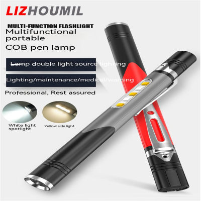 LIZHOUMIL ไฟฉาย Led แบบพกพาขนาดเล็กพร้อมปากกาชาร์จไฟปากกางอโคมไฟทำงานได้หลากหลายแฟลชไดร์ฟทรงที่หนีบ