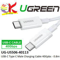 Ugreen สายชาร์จ USB-C TYPE-C 3 สายข้อมูล พร้อมทรานเซอร์ความเร็ว 40GBPS - 0.8 เมตร (UG-US506-40113) - สีขาว wfg