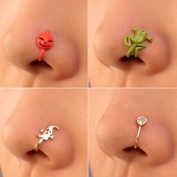 QiLuxy 1Pc Copper Animal Fake Nose Ring Non Piercing Clip On Nose Ring Indian Style Nose Cuff Fake Piercing Septum Nariz Jewelry