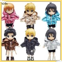 VJDA ของเล่นเด็กเล่น สำหรับตุ๊กตา OB11 สำหรับตุ๊กตา1/12BJD เสื้อแจ็คเก็ตขนเป็ด ท็อปส์ซูซู เสื้อผ้ามีฮู้ด เสื้อคลุมหน้าหนาวทำมือ