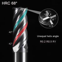 4 ขลุ่ย CNC เครื่องมือ R0.2 / R0.5 / R1mm ความแข็งสูงทังสเตนเหล็กมุมกลมจมูก End Mills HRC68 เครื่องตัดมิลลิ่งคาร์ไบด์สําหรับโลหะ