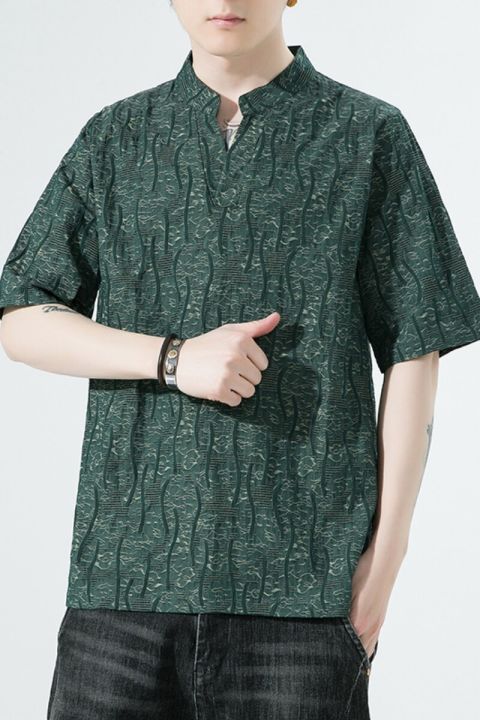 เสื้อผ้าแฟชั่นจีนผ้าฝ้ายลินินแบบหลวมสีขาวไซส์ใหญ่เสื้อยืดถังสีเขียวเสื้อวินเทจสไตล์โอเรียนเต็ล