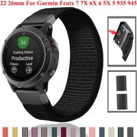 [HOT JUXLLKBKOW 514] 22 26มม. สายนาฬิกาไนลอนสำหรับ Garmin Fenix 6 7 5 Fenix 6X 7X 5X Plus 3 3HR Forerunner 935 945 Quick Release สมาร์ทนาฬิกา