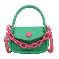2022 Summer Green Pink Handbag Contrast Color Acrylic Chain Cadena Kawaii Crossbody Shoulder Tide Kylie PU Leather Clutch Bag