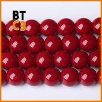 BTC3 47pcs หินสีขาว ลูกปัดแก้วสีแดง กลมกลมๆ 8mm คะ ลูกปัดสเปเซอร์ ดีไอวาย ลูกปัดกลมหลวม สำหรับทำเครื่องประดับ