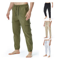 Summer Men’s Linen Cotton Loose Casual Track Cargo Pants Lightweight Elastic Waist Yoga Home Sports Pants Thin Soft Quick Drying