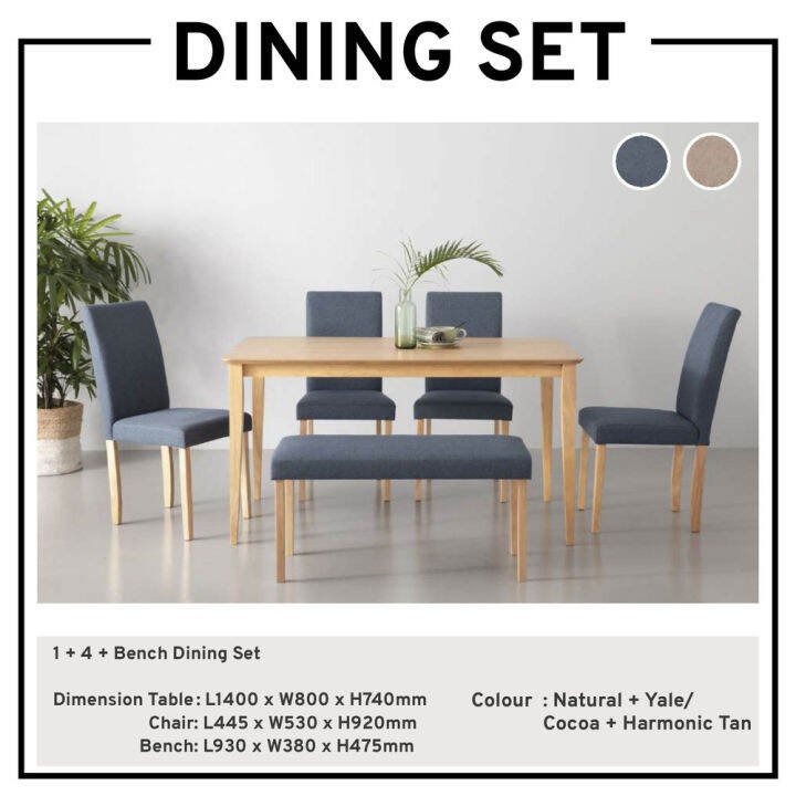 Dining Set 1+4+Bench Dining Table Fabric Dining Chair Wooden Dining Set