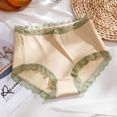 【CW】 3Pcs Seamless silk Briefs Waist Soft Panties Ladies Cotton Crotch Color