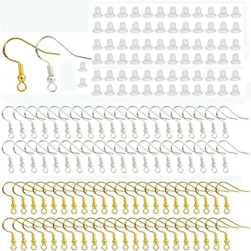 100PCS/50Pairs 925 Sterling Silver Earring Hooks,Ear Wires Fish  Hooks,300pcs Hypoallergenic Earring Making kit with Jump Rings and Clear  Rubber