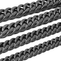 【CW】7-40 Wide 6/8/10/12/15/17/19mm Black Top Quality Stainless Steel Men Cuban Link Chain Curb Necklace Fashion Gifts