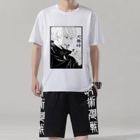 Jujutsu Kaisen ชุดวอร์มกางเกงขาสั้นของผู้ชายชุดเสื้อยืดทรงโอเวอร์ไซส์เสื้อยืดแขนลำลองขาสั้นสำหรับฤดูร้อน