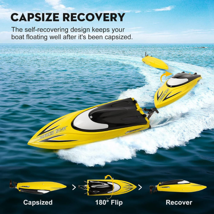 zyerch-rc-boat-remote-control-boat-for-pools-and-lakes-25-km-h-fast-rc-boats-for-adults-and-kids-2-4ghz-self-righting-racing-boats-with-2-rechargeable-battery-low-battery-alarm-yellow