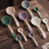 Creative Vintage Ceramic Soup Spoon Home Breakfast Dinner Long Handle Rice Spoon Restaurant Tableware Kitchen Utensils Porcelain Serving Utensils