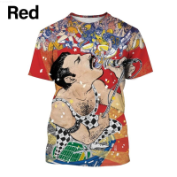 Hot Freddie Mercury Star Personality Pattern 3D T-shirt Digital High-definition Printing Round Neck Top Trend Short Sleeves {in store}