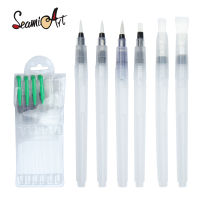 SeamiArt ปากกาน้ำทรงบาร์เรลขนาดใหญ่,ปากกากลมแบน6ชิ้นสำหรับงานสีน้ำวาดภาพตัวอักษร