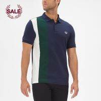 ☫☒FRED PERRY ชุดเสื้อผ้าฝ้ายแบบเสื้อโปโลของผู้ชายทันสมัยเสื้อโปโล Lapel มีหูข้าวสาลีสีเทาแบบลำลองแนวธุรกิจ