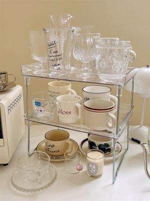 Nordic Acrylic Transparent Storage Rack for Jewelry Cosmetics Ornaments Foldable Stackable Kitchen Cup Mug Glass Organizer Shelf
