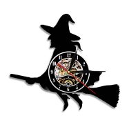 Hot sell Witch On Broomstick Silhouette Wall Clock Modern Vinyl Record Silent Quartz Clocks Flying Wtich Art Wall Halloween Gift