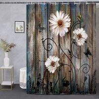 【CW】♗☇  Rustic Shower Curtain Set Floral Fabric with Hooks