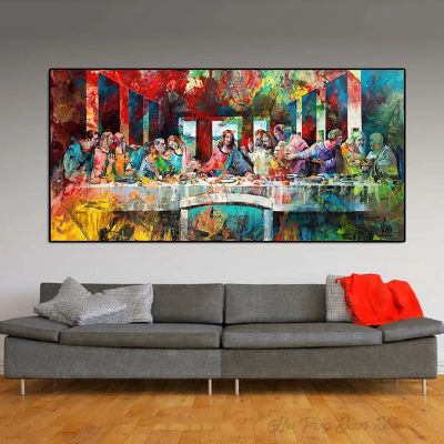 Graffiti Art Last Supper Da Vinci ภาพวาดผ้าใบพิมพ์ Nordic คริสเตียนโปสเตอร์ภาพผนังสำหรับห้องนั่งเล่นตกแต่งบ้าน