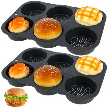 Silicone Hamburger Bun Pan, Non Stick Silicone Hamburger Bun Mold,  Perforated Si