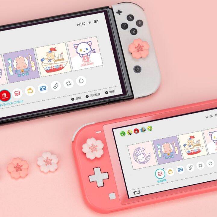 เคสฝาจับแท่งเก็บข้อมูลซิลิโคนนิ่มลายซากุระสีชมพูสำหรับ-switch-ns-oled-lite-joy-con-คอนโทรลเลอร์ปลอกหุ้ม