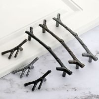 ♠ Tree Branch Rural Furniture Handle Black Silver Cabinet Knobs and Handles Kitchen Pulls Drawer Knobs 96mm 128mm