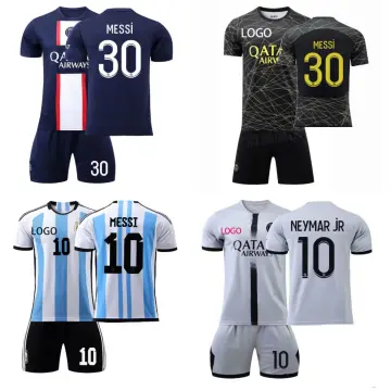 Necm 2021 Argentina #10 Leo Messi Copa-American Home Kids Football Soccer Jersey/Shorts/Socks Kit Youth Sizes