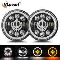 NLpearl หลอดไฟหน้ารถยนต์ LED H4ขนาด7นิ้ว,ไฟหน้ารถแบบลำแสงสูง/ต่ำไฟวงแหวนตานางฟ้าสำหรับรุ่น Lada Si Urban 4X4 Suzuki Samurai Jeep Wrangler