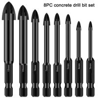 8Pc Concrete Bit Set Masonry Drill Bit For Ceramic Tile Brick Plastic And Wood Tungsten Carbide Cuttingedge Oxynitriding Process