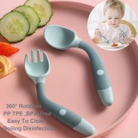 Baby Silicone Spoon BAP Utensils Set Auxiliary Food Toddler Learn To Eat Training Bendable Soft Fork Infant Children Tableware Bowl Fork Spoon Sets