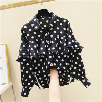 Polka Dots Standard Womens Blouse 2022 Spring Summer Shirt Vintage Elegant Simple Base Office Lady Casual Long Sleeve Chic Tops