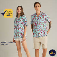 Mc Jeans เสื้อเชิ้ต Unisex เสื้อฮาวายแขนสั้น สีฟ้าอ่อน พิมพ์ลาย Rabbit Collection MSSZ157