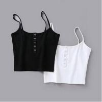 QianXing Shop Fashion Women Small Vest Women Breast Buckle Tight Short Skin Button Small Strap Slim Women Crop Top &amp; T-shirt