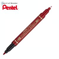 Pentel ปากกาเคมี ปากกาหมึกกันน้ำ ปากกาเขียนป้าย เพนเทล 2 หัว 0.3 &amp; 1.0mm - หมึกสีแดง