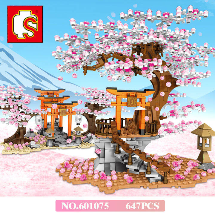 sembo-japanese-style-tree-house-building-block-cherry-bush-thousand-birds-house-four-seasons-modular-bricks-childrens-toys-gift