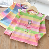 Baby Girl Rainbow Striped Tshirt Children Prints Blouse Top