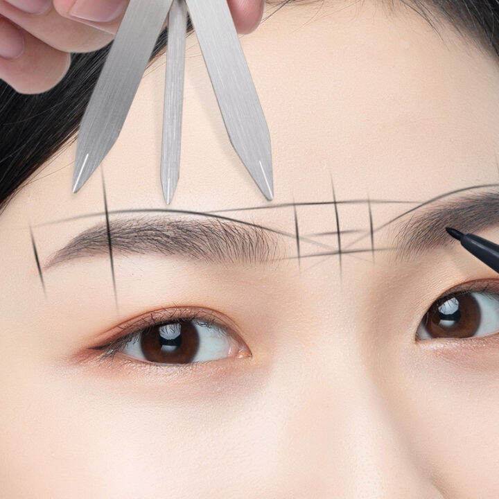 microblading-อุปกรณ์เสริมสแตนเลสไม้บรรทัดคิ้วเข็มทิศสำหรับแต่งหน้าถาวรคิ้ววัดลายฉลุเครื่องมืออุปกรณ์สัก