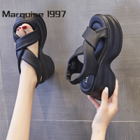 Marquise1997 ้องเท้าผูหญิง รองเท้าแตะลิ่ม รองเท้าแตะเสริมส้นผู้หญิง สบาย ลีลา เบาเป็นพิเศษ ยืดหยุ่น FDL2392ZS7 39Z230926