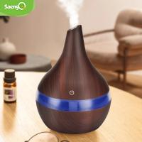 Saengq Humidifier Electric Aroma Air Diffuser ไม้ Ultrasonic Air Humidifier น้ำมันหอมระเหย Aromatherapy Cool Mist Maker สำหรับ Home - Humidifiers -