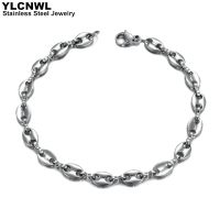 316L Stainless Steel Coffee Bean Link Chain Bracelet For Men Women Hiphop Hand Unisex Statement Jewelry Gift 6-10 Inch Replacement Parts