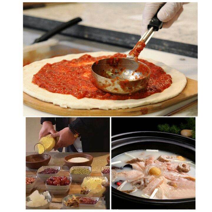 pizza-spread-sauce-ladle-rubber-handle-flat-bottom-kitchen-cooking-spoon-stainless-steel-measuring-stir-soup-spoon