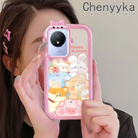 เคส Chenyyka สำหรับ VIVO Y02 Y11 Y02A 2023การ์ตูนสัตว์แห่งความสุขที่มีสีสันน่ารักสัตว์ประหลาดน้อยเลนส์กล้องถ่ายรูปแบบนิ่มซิลิโคนเคสโปร่งใสเคสกันกระแทกแบบใสง่าย